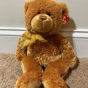 TY Classic Plush Bear “Aubrey” Beanie Buddy Size Teddy Yellow Bow 2006